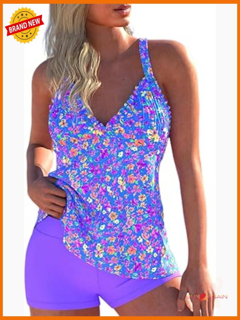 Tankini Swim Dress, Two Piece Swimsuit with Board Shorts, Smocked Bust